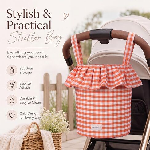 Abbylike Ruffle Stroller Bag with Removable Handles, Cotton Stroller Organizer with Waterproof Lined for Moms Baby Travel(Ruffles Style,15.5 x 9.5 Inch,Rose Red) in Kuwait