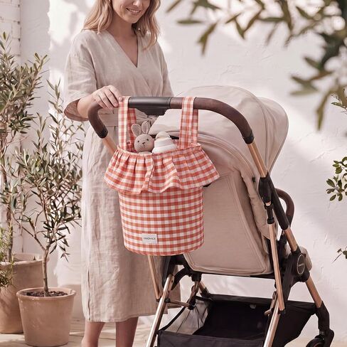 Abbylike Ruffle Stroller Bag with Removable Handles, Cotton Stroller Organizer with Waterproof Lined for Moms Baby Travel(Ruffles Style,15.5 x 9.5 Inch,Rose Red) in Kuwait