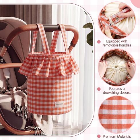 Abbylike Ruffle Stroller Bag with Removable Handles, Cotton Stroller Organizer with Waterproof Lined for Moms Baby Travel(Ruffles Style,15.5 x 9.5 Inch,Rose Red) in Kuwait