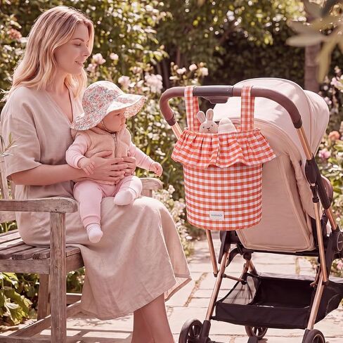 Abbylike Ruffle Stroller Bag with Removable Handles, Cotton Stroller Organizer with Waterproof Lined for Moms Baby Travel(Ruffles Style,15.5 x 9.5 Inch,Rose Red) in Kuwait