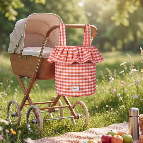 Abbylike Ruffle Stroller Bag with Removable Handles, Cotton Stroller Organizer with Waterproof Lined for Moms Baby Travel(Ruffles Style,15.5 x 9.5 Inch,Rose Red) in Kuwait