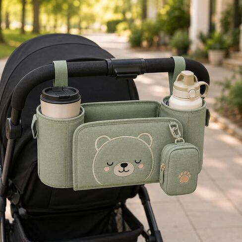 juju Stroller Caddy Pals Organizer - Double Cup Holder Travel Bag with Zip Pocket Detachable Pouch and Adjustable Straps in Kuwait