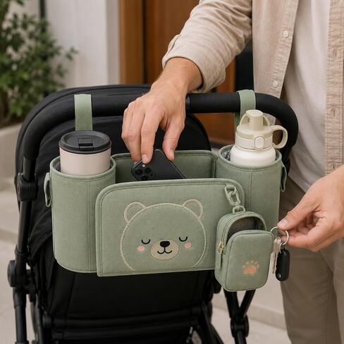 juju Stroller Caddy Pals Organizer - Double Cup Holder Travel Bag with Zip Pocket Detachable Pouch and Adjustable Straps in Kuwait