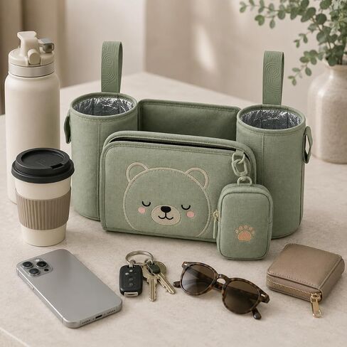 juju Stroller Caddy Pals Organizer - Double Cup Holder Travel Bag with Zip Pocket Detachable Pouch and Adjustable Straps in Kuwait