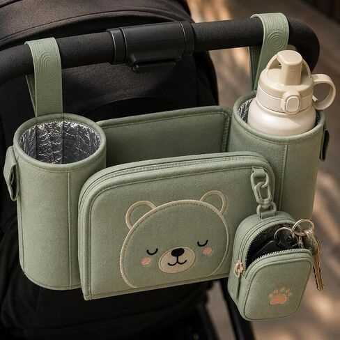 juju Stroller Caddy Pals Organizer - Double Cup Holder Travel Bag with Zip Pocket Detachable Pouch and Adjustable Straps in Kuwait
