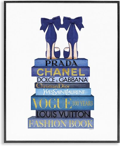 Stupell Industries Chic Pink Bow Shoes Glam Fashion Bookstack, Designed by Amanda Greenwood Black Framed Wall Art, 24 x 30 in Kuwait
