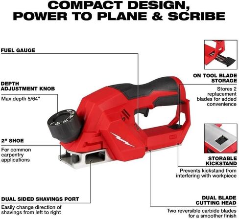 2524-20 for Milwaukee M12 2" Planer - Bare Tool | Length 10.87 in Height 4.86 in Width 3.83 in Weight 3.38 lb in Kuwait