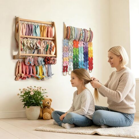 Headband Holder Hair Bows Organizer for Girls Large Capacity Wall Hanging Storage with 40 Metal Hooks 16.5 Inches x 6 Rows of Clip Spaces Hair Accessories Organizer for Baby (XL) in Kuwait