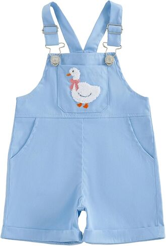 Toddler Baby Girl Overalls Shorts Silly Goose Romper Duck Embroidery Adjustable Strap Shortalls Goose Summer Outfit in Kuwait