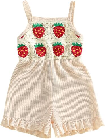 Rtnnsbbfcm Baby Girl Clothes Boho Jumpsuit Flared Pants Sleeveless Crochet Floral Overalls Summer Fall Toddler Girls Outfits in Kuwait