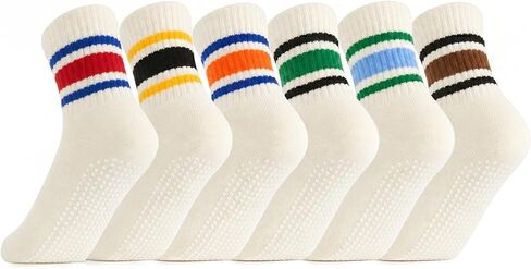 6 Pairs Toddler Boys Non Slip Grip Socks Cotton Striped Crew Seamless Anti Skid Baby Socks for Infants Kids 0-5T in Kuwait