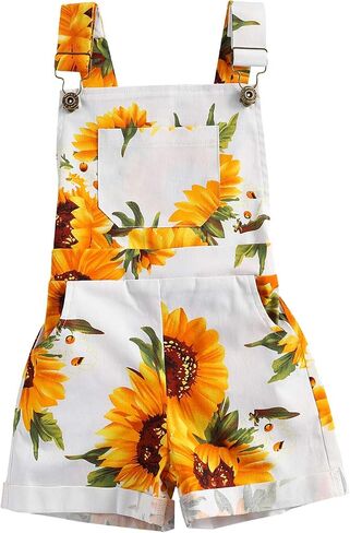 Toddler Baby Girl Overalls Shorts with Pocket Sunflower Outfit Little Kids Girls Summer clothes in Kuwait