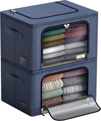 Sorbus Storage Bins with Metal Frame - Stackable & Foldable Clothes Organizer Bags - Oxford Fabric Storage Containers with Large Clear Window & Carry Handles Organization for Bedding Linen & Clothing in Kuwait