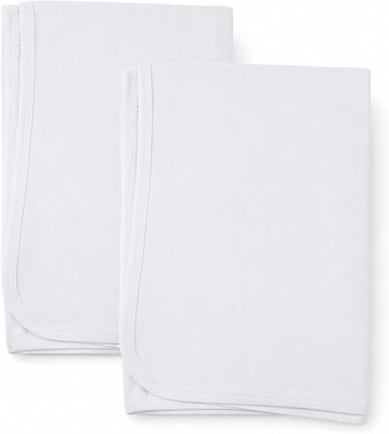 Bambini Baby Receiving Blanket, 100% Cotton Interlock Fabric, 30 x 40 Inches, White, 2 Pack in Kuwait
