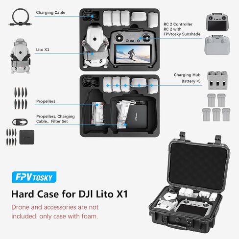 FPVtosky Waterproof Hard Case for Lito X1, Fly More Combo, Compatible with RC 2 Controller, Battery, Charger Hub and Other Accessories[CASE ONLY] in Kuwait