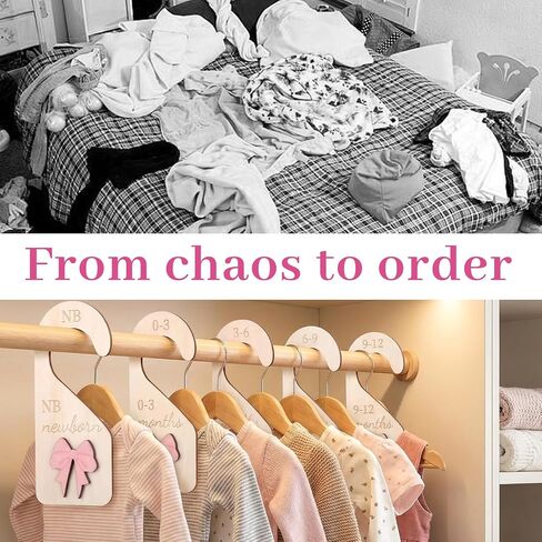 7 Pieces Wooden Baby Closet Dividers - 3D Coquette Pink Bow Baby Clothes Dividers for Closet Newborn Clothes Organizer Double-Sided Wardrobe Hanger Nursery Decor Birthday Gift (0-24 Months) in Kuwait