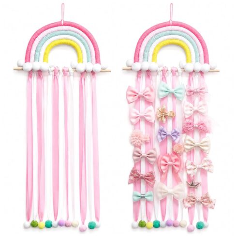 Rainbow Hair Bow Organizer, Hair Accessories Storage for Girls, Hair Clip Holder Bows Organizer for Wall Hanging Decor in Kuwait