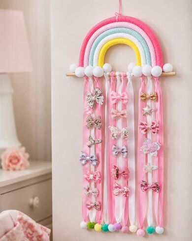 Rainbow Hair Bow Organizer, Hair Accessories Storage for Girls, Hair Clip Holder Bows Organizer for Wall Hanging Decor in Kuwait