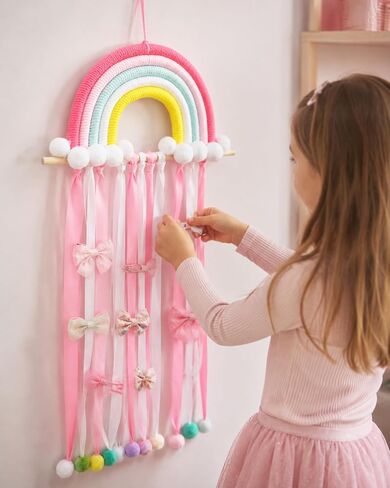 Rainbow Hair Bow Organizer, Hair Accessories Storage for Girls, Hair Clip Holder Bows Organizer for Wall Hanging Decor in Kuwait