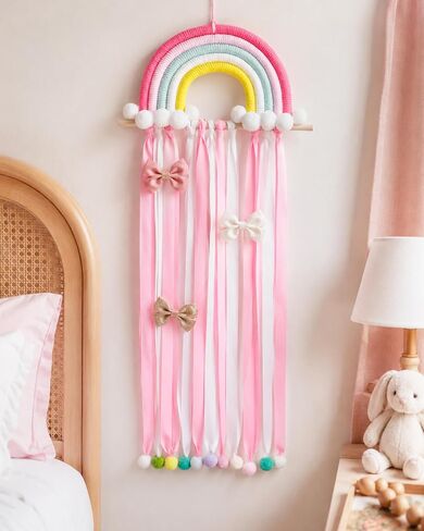 Rainbow Hair Bow Organizer, Hair Accessories Storage for Girls, Hair Clip Holder Bows Organizer for Wall Hanging Decor in Kuwait