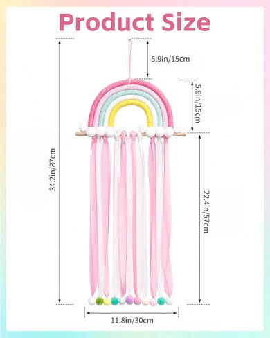 Rainbow Hair Bow Organizer, Hair Accessories Storage for Girls, Hair Clip Holder Bows Organizer for Wall Hanging Decor in Kuwait