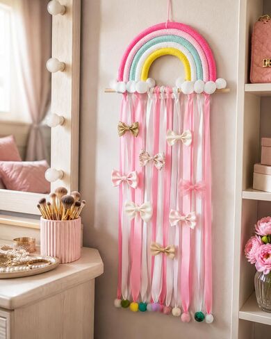 Rainbow Hair Bow Organizer, Hair Accessories Storage for Girls, Hair Clip Holder Bows Organizer for Wall Hanging Decor in Kuwait