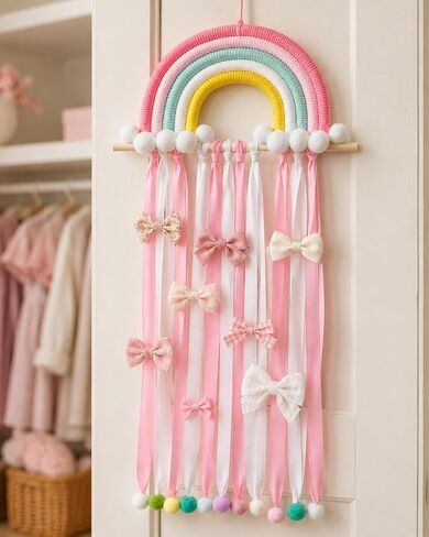 Rainbow Hair Bow Organizer, Hair Accessories Storage for Girls, Hair Clip Holder Bows Organizer for Wall Hanging Decor in Kuwait