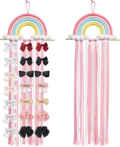 Rainbow Tassels Hair Bow Holder Hanging for Baby Girls, Hair Bow Organizer Headband Hair Accessories Organizer Storage Wall Hanging Decor Display for Baby Girls Room Decor in Kuwait
