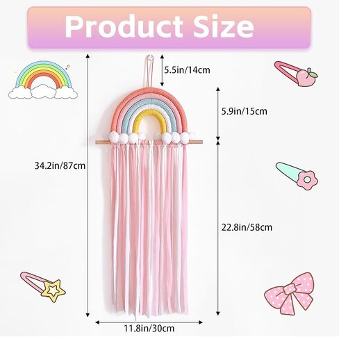 Rainbow Tassels Hair Bow Holder Hanging for Baby Girls, Hair Bow Organizer Headband Hair Accessories Organizer Storage Wall Hanging Decor Display for Baby Girls Room Decor in Kuwait