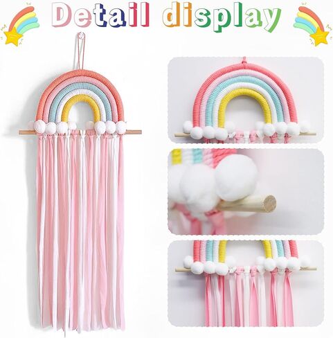 Rainbow Tassels Hair Bow Holder Hanging for Baby Girls, Hair Bow Organizer Headband Hair Accessories Organizer Storage Wall Hanging Decor Display for Baby Girls Room Decor in Kuwait