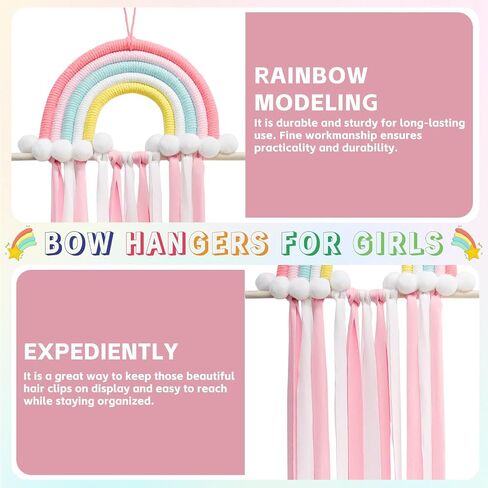 Rainbow Tassels Hair Bow Holder Hanging for Baby Girls, Hair Bow Organizer Headband Hair Accessories Organizer Storage Wall Hanging Decor Display for Baby Girls Room Decor in Kuwait
