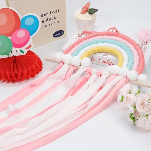 Rainbow Tassels Hair Bow Holder Hanging for Baby Girls, Hair Bow Organizer Headband Hair Accessories Organizer Storage Wall Hanging Decor Display for Baby Girls Room Decor in Kuwait