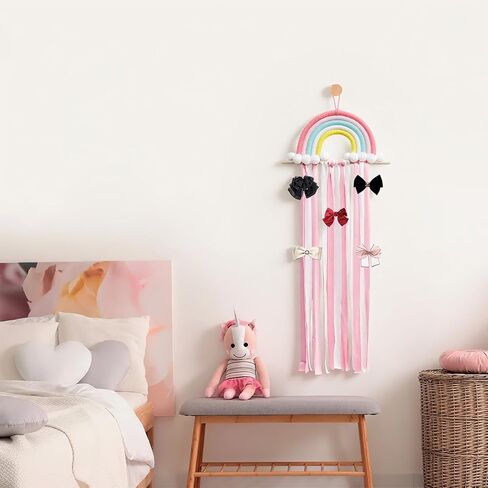 Rainbow Tassels Hair Bow Holder Hanging for Baby Girls, Hair Bow Organizer Headband Hair Accessories Organizer Storage Wall Hanging Decor Display for Baby Girls Room Decor in Kuwait