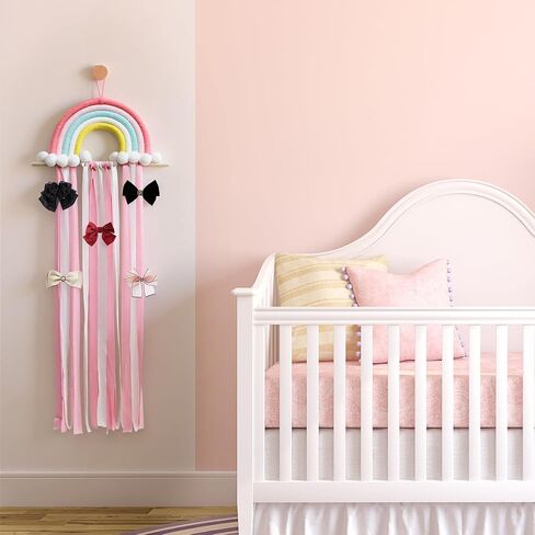 Rainbow Tassels Hair Bow Holder Hanging for Baby Girls, Hair Bow Organizer Headband Hair Accessories Organizer Storage Wall Hanging Decor Display for Baby Girls Room Decor in Kuwait