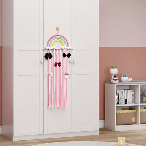 Rainbow Tassels Hair Bow Holder Hanging for Baby Girls, Hair Bow Organizer Headband Hair Accessories Organizer Storage Wall Hanging Decor Display for Baby Girls Room Decor in Kuwait