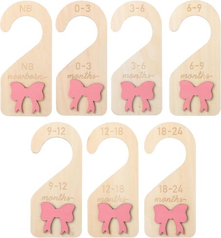 8Pcs Baby Closet Dividers - Bow Nursery Decor For Girl - Wooden Baby Clothes Size Dividers for Newborn to Toddler, Adorable Nursery Decor Hanger Dividers Easily Organize Your Little Baby Girls or Boys in Kuwait