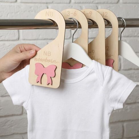 8Pcs Baby Closet Dividers - Bow Nursery Decor For Girl - Wooden Baby Clothes Size Dividers for Newborn to Toddler, Adorable Nursery Decor Hanger Dividers Easily Organize Your Little Baby Girls or Boys in Kuwait