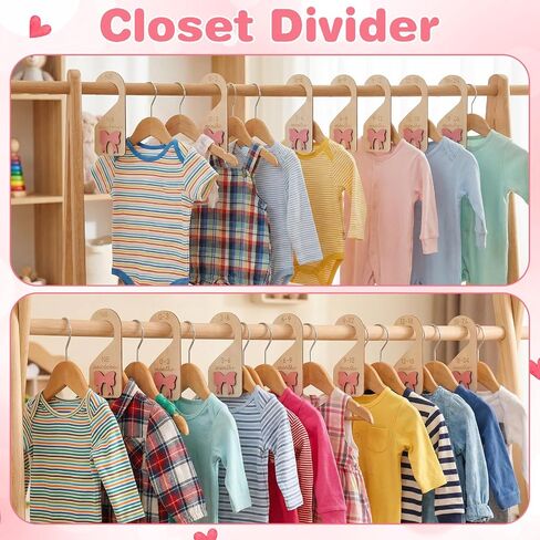 8Pcs Baby Closet Dividers - Bow Nursery Decor For Girl - Wooden Baby Clothes Size Dividers for Newborn to Toddler, Adorable Nursery Decor Hanger Dividers Easily Organize Your Little Baby Girls or Boys in Kuwait