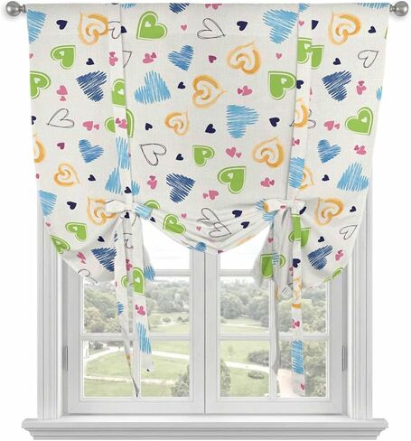Blue Love Heart Tie Up Curtains for Small Windows,Adjustable Rod Pocket Modern Art Cute Cartoon Valance 45 Inch Short, Window Treatment Balloon Roman Blind Shade, 34" x 45" in Kuwait