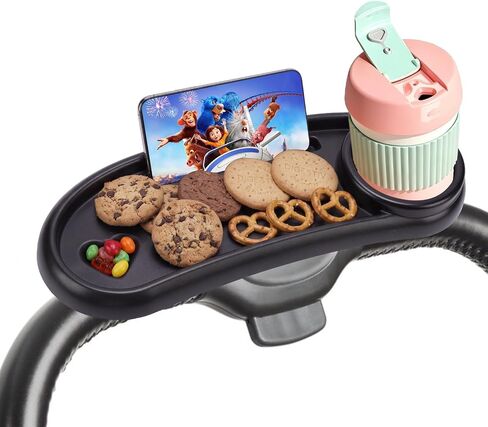 Universal Stroller Snack Tray Compatible with Mockingbird Evenflo Nuna, Adjustable Stroller Tray with Cup Holder & Phone Holder, Stroller Accessory Attachment, Black in Kuwait