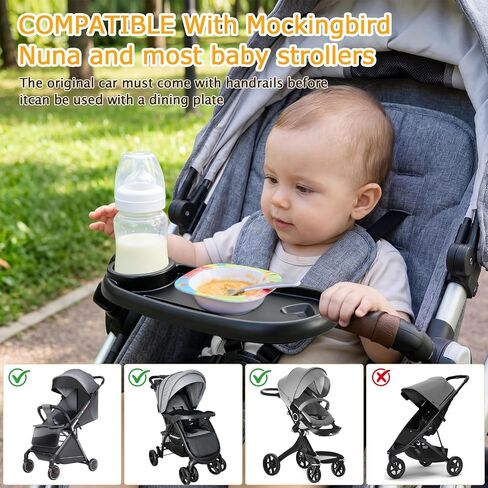 Universal Stroller Snack Tray Compatible with Mockingbird Evenflo Nuna, Adjustable Stroller Tray with Cup Holder & Phone Holder, Stroller Accessory Attachment, Black in Kuwait
