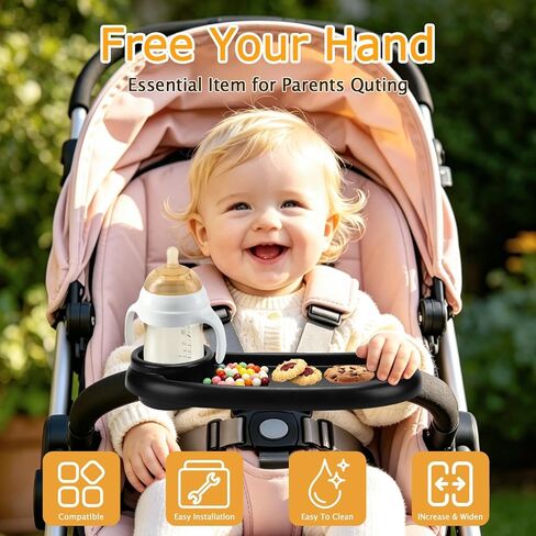 Universal Stroller Snack Tray Compatible with Mockingbird Evenflo Nuna, Adjustable Stroller Tray with Cup Holder & Phone Holder, Stroller Accessory Attachment, Black in Kuwait