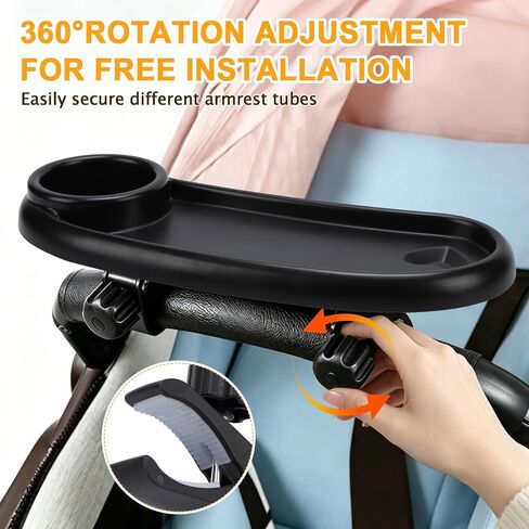 Universal Stroller Snack Tray Compatible with Mockingbird Evenflo Nuna, Adjustable Stroller Tray with Cup Holder & Phone Holder, Stroller Accessory Attachment, Black in Kuwait