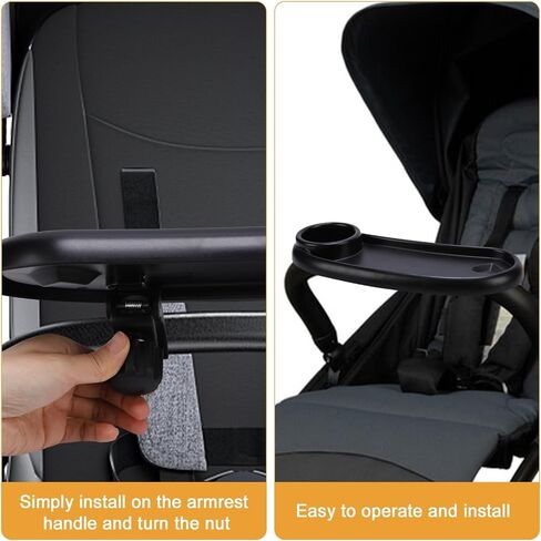 Universal Stroller Snack Tray Compatible with Mockingbird Evenflo Nuna, Adjustable Stroller Tray with Cup Holder & Phone Holder, Stroller Accessory Attachment, Black in Kuwait