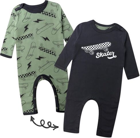 HonestBaby Reversible Coverall Organic Cotton for Baby Boys, Girls, Skaters Edge Olive, 24 Months in Kuwait