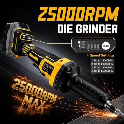 Cordless Die Grinder Compatible with Dewalt 20V Battery(Battery Not Included), Max 25000RPM, 1/4" Collet Variable Speed Battery Powered Rotary Grinder, Portable Rotary Tool for Metal Wood Grind Sand in Kuwait