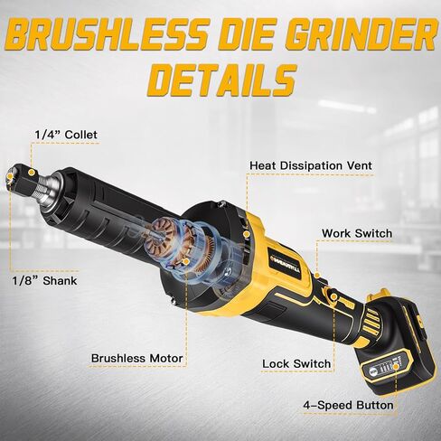 Cordless Die Grinder Compatible with Dewalt 20V Battery(Battery Not Included), Max 25000RPM, 1/4" Collet Variable Speed Battery Powered Rotary Grinder, Portable Rotary Tool for Metal Wood Grind Sand in Kuwait