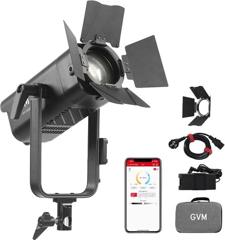 GVM 100W LED Video Light Focusing, Photography Lighting Kit Floodlight with Adjustable 15-45° Beam,30200lux@1m/2700K-6800K Continuous Lighting with Barn Doors for Product/Portrait/Video Recording in Kuwait