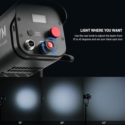 GVM 100W LED Video Light Focusing, Photography Lighting Kit Floodlight with Adjustable 15-45° Beam,30200lux@1m/2700K-6800K Continuous Lighting with Barn Doors for Product/Portrait/Video Recording in Kuwait