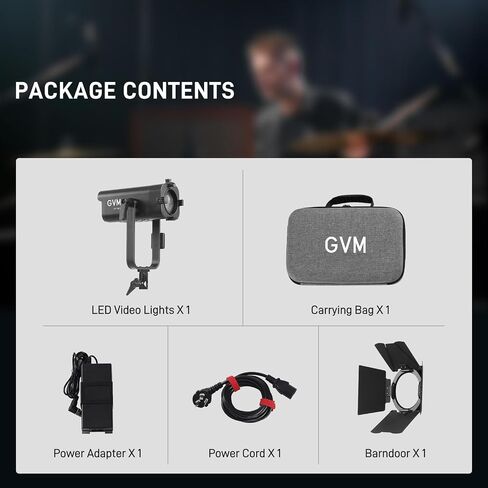 GVM 100W LED Video Light Focusing, Photography Lighting Kit Floodlight with Adjustable 15-45° Beam,30200lux@1m/2700K-6800K Continuous Lighting with Barn Doors for Product/Portrait/Video Recording in Kuwait